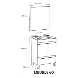 Ondée Meuble salle de bain blanc à poser 60cm livré monté LANCELO Kobleo