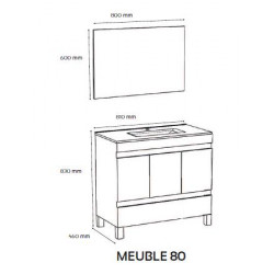 Ondée Meuble salle de bain blanc à poser 80cm portes+tiroir livré monté LANC Kobleo