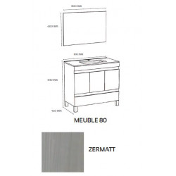 Ondée Meuble salle de bain zermatt à poser 80cm portes+tiroir livré monté LA Kobleo