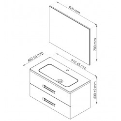 Ondée Meuble suspendre 90cm finition effet bois miel deux tiroirs miroir sim Kobleo