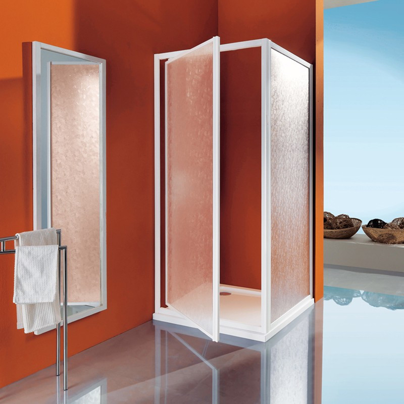 Samo Porte de douche pivotante 77 81 cm Profilés blanc verre granité CIAO Kobleo
