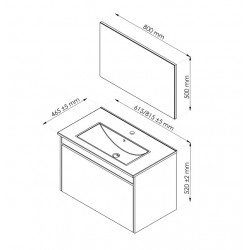 Ondée Meuble suspendre 80cm vasque 2 tiroirs miroir assorti MAPLE Kobleo