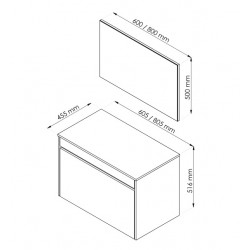 Ondée Meuble suspendre plan bois 80cm bois Roble  vasque miroir MAPLE Kobleo