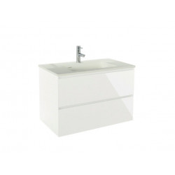 Ondée Meuble à suspendre 80 cm blant brillant simple vasque deux tiroirs MAX Kobleo