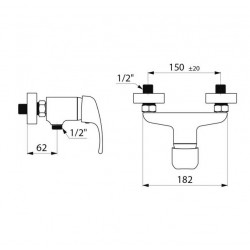 Delabie Mitigeur douche mécanique manette ajourée laiton chromé M1/2 Delabie Kobleo