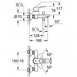Grohe Mitigeur bain-douche BauLoop Entraxe 150 ± 15 mm Kobleo