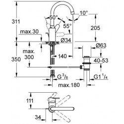 Grohe Mitigeur lavabo haut taille L Eurosmart 23537002 Grohe Kobleo