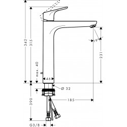 Hansgrohe Mitigeur de lavabo Focus 230 longueur 185 mm avec tirette et vidage ch Kobleo