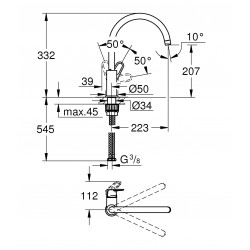 Grohe Mitigeur d'évier chromé 360° saillie 223mm BauFlow Kobleo Grohe Mitigeur d'évier chromé 360° saillie 223mm BauFlow Kobleo