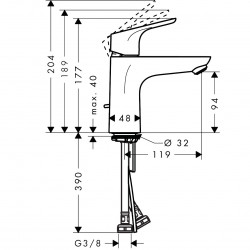 Hansgrohe Mitigeur de lavabo 100 Eco C3 avec tirette et vidage chromé Focus Kobleo