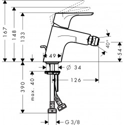 Hansgrohe Mitigeur bidet Focus C2 L 126mm cartouche 2Vitesses tirette etVidage c Kobleo