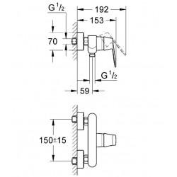 Grohe Mitigeur douche Eurosmart Cosmopolitan Entraxe 150 ± 15 mm Kobleo