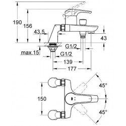 Grohe Mitigeur bain-douche Eurosmart S/G Entraxe 150 mm Kobleo