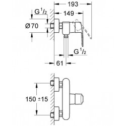 Grohe Mitigeur douche Eurostyle Cosmopolitan Entraxe 150 ± 15 mm Kobleo