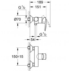 Grohe Mitigeur douche Eurostyle Entraxe 150 ± 15 mm Kobleo