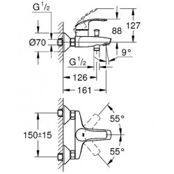 Grohe Mitigeur bain-douche mural Eurosmart 32158002 Grohe Kobleo