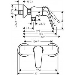 Hansgrohe Mitigeur douche Novus C2 avec cartouche à 2 vitesses finition chromé Hansgrohe Kobleo
