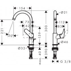 Hansgrohe Mitigeur lavabo Logis 210 L 154mm bec haut tirette etVidage synthétiqu Kobleo
