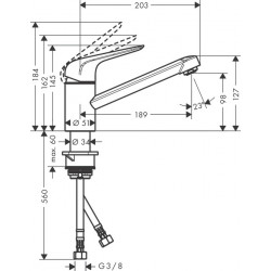 Hansgrohe Mitigeur cuisine 100 Focus M42 CoolStart EcoSmart 1 jet finition chrom Kobleo