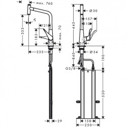 Hansgrohe Mitigeur cuisine 320 Metris Select M71 bec extractible Stainless Steel Kobleo