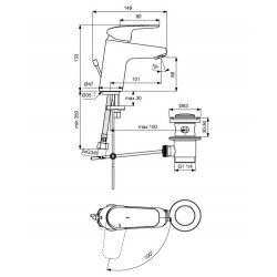 Porcher Mitigeur lavabo Okyris 5L vidage metal c3 chrome Cartouche 38 mm bec f Kobleo