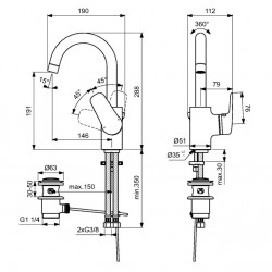 Porcher Mitigeur lavabo Okyris bec haut C3 chromé Cartouche 38mm bonde polypro Kobleo