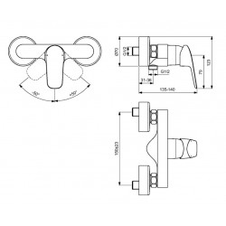 Porcher Mitigeur douche Okyris mural chromé laiton Cartouche 38 mm Kobleo