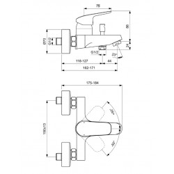 Porcher Mitigeur bain douche Okyris mural chromé poignée en métal Kobleo