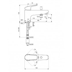 Porcher Mitigeur bain douche Okyris sur table chromé bec long Kobleo