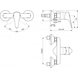 Porcher Mitigeur douche mural chromé Ulysse entraxe 150 mm Kobleo