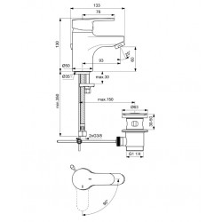 Porcher Mitigeur de lavabo Olyos vidage métal raccords acoustiques C3 chromé Porcher Kobleo