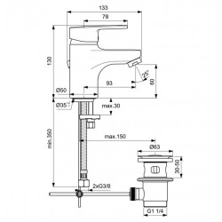 Porcher Mitigeur de lavabo monotrou Olyos Cartouche Diam 40 mm C3 chromé bec f Kobleo