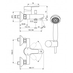 Porcher Mitigeur de bain-douche Olyos avec raccord mural avec ensemble douche  Kobleo