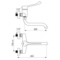 Delabie Mitigeur mécanique d'évier mural à bec M1/2 M3/4 Laiton chromé Delabie Kobleo