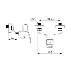 Delabie Mitigeur mécanique de douche sortie basse M1/2 manette ajourée laiton Kobleo