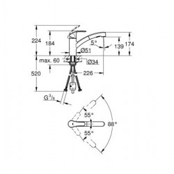 Grohe Mitigeur monocommande Evier supersteel bec bas avec limiteur débit Eur Kobleo Grohe Mitigeur monocommande Evier supersteel bec bas avec limiteur débit Eur Kobleo