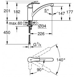 Grohe Mitigeur évier hauteur 182mm Eurosmart 32221002 Grohe Kobleo Grohe Mitigeur évier hauteur 182mm Eurosmart 32221002 Grohe Kobleo