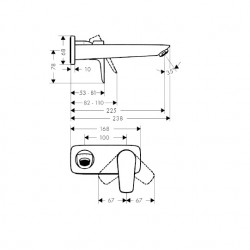 Hansgrohe Mitigeur lavabo mural encastré avec bec 22,5cm chromé Talis E Kobleo