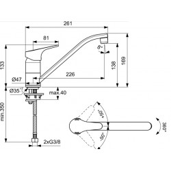 Porcher Mitigeur évier bec profilé Ulysse chromé Diam 38 mm C3 sans tirette ni Kobleo Porcher Mitigeur évier bec profilé Ulysse chromé Diam 38 mm C3 sans tirette ni Kobleo