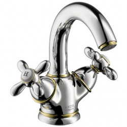 AXOR Mélangeur lavabo Carlton 130 monotrou poignées croisillons aspect chro Kobleo