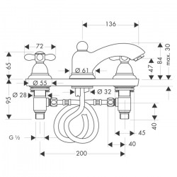 AXOR Mélangeur lavabo Carlton 3 trous poignées croisillons chromé AXOR Kobleo