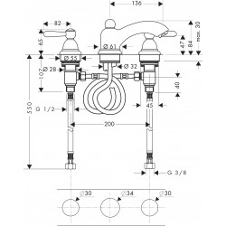 AXOR Mélangeur lavabo Carlton 3 trous poignées manettes aspect chromé/or Kobleo