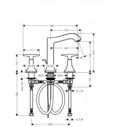 Hansgrohe Mélangeur lavabo 160 Metropol Classic 3 trous chromé/or Kobleo