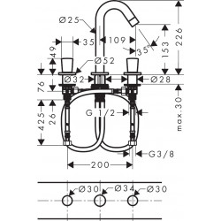 Hansgrohe Mélangeur Logis longueur 109mm 3 trous tirette etVidage synthétique ch Kobleo