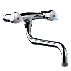 Delabie Mélangeur 2 trous mural 30 l/min bec télescopique orientable en laiton Kobleo