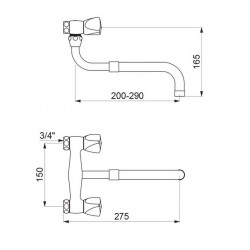 Delabie Mélangeur 2 trous mural 30 l/min bec télescopique orientable en laiton Kobleo