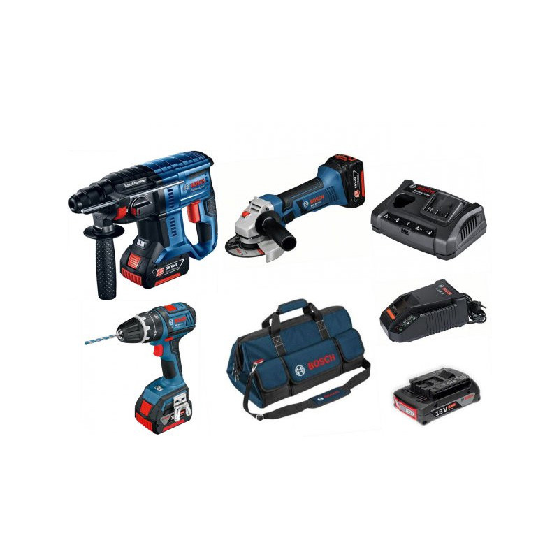 Bosch Professional Pack de 3 outils sans fil 18V 3x 4.0Ah avec chargeur et sac Kobleo