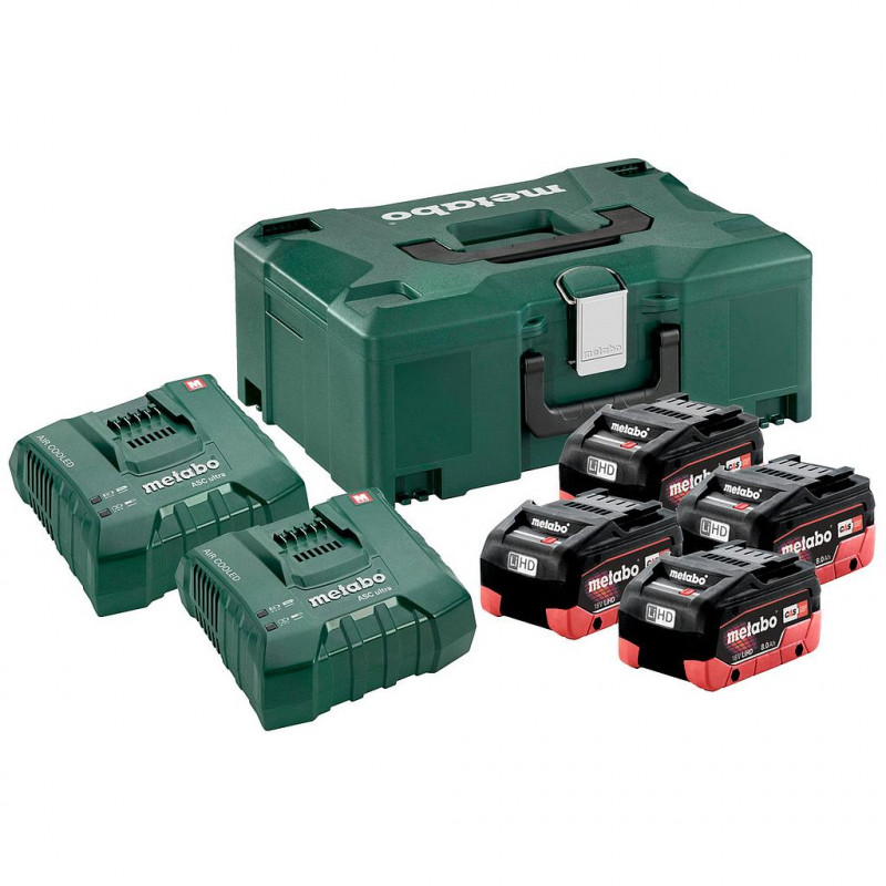 Metabo Pack 4 batteries 18V LiHD 80 Ah 2 chargeurs ASC Ultra et coffret 68513 Metabo Kobleo