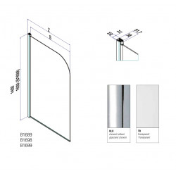 Samo Pare-bain 75-77cm Ht140cm profilé alu chromé brillant arrondi transpar Kobleo Samo Pare-bain 75-77cm Ht140cm profilé alu chromé brillant arrondi transpar Kobleo