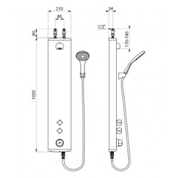 Delabie Panneau douche SECURITHERM thermostatique bicommande Alu douchette fle Kobleo
